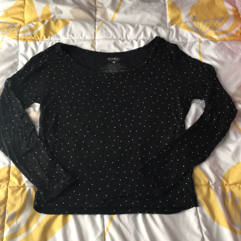 Long sleeved black/ white polka dot shirt
